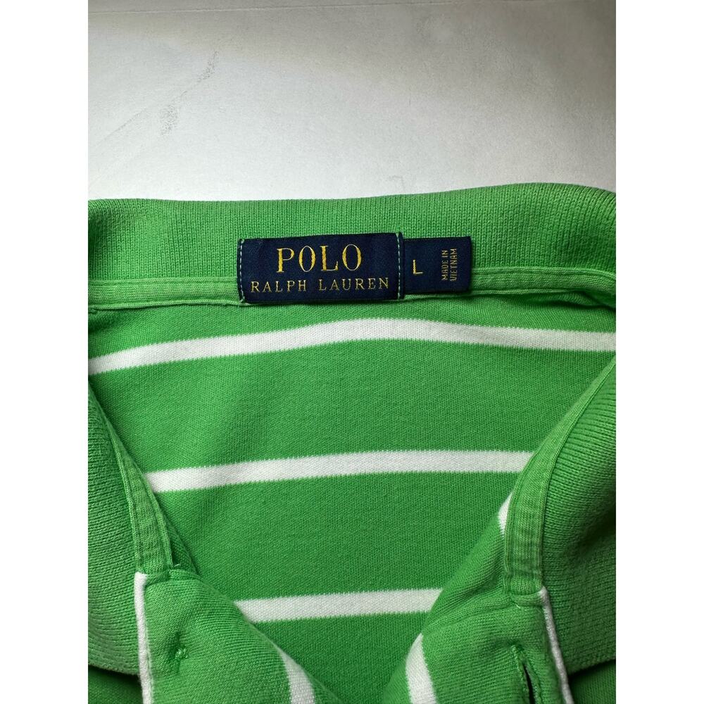 Ralph Lauren Polo Shirt Men’s Large Blue Label Green White Stripes Pony Logo - Picture 5 of 6